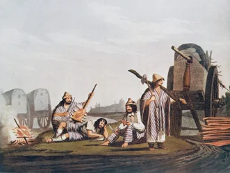 Gauchos från Tucuman, reproducerad från Vidals "Picturesque Illustrations of Buenos Aires and Montevideo", pub. 1820, från 